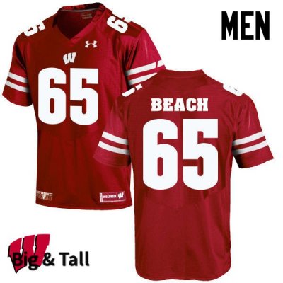Men's Wisconsin Badgers NCAA #65 Tyler Beach Red Authentic Under Armour Big & Tall Stitched College Football Jersey WK31P06XF